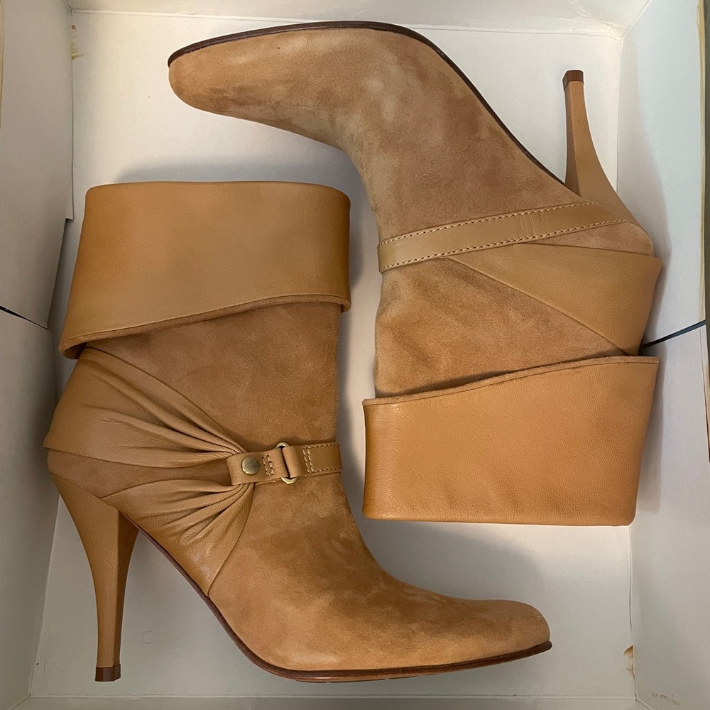 Vintage Cole Haan Lizeth camel suede and leather short boot - never worn!